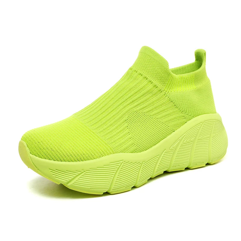Fashion Platform Sports Shoes High Top Knit Casual Sneakers Lightweight Breathable Slip-on Running Shoes