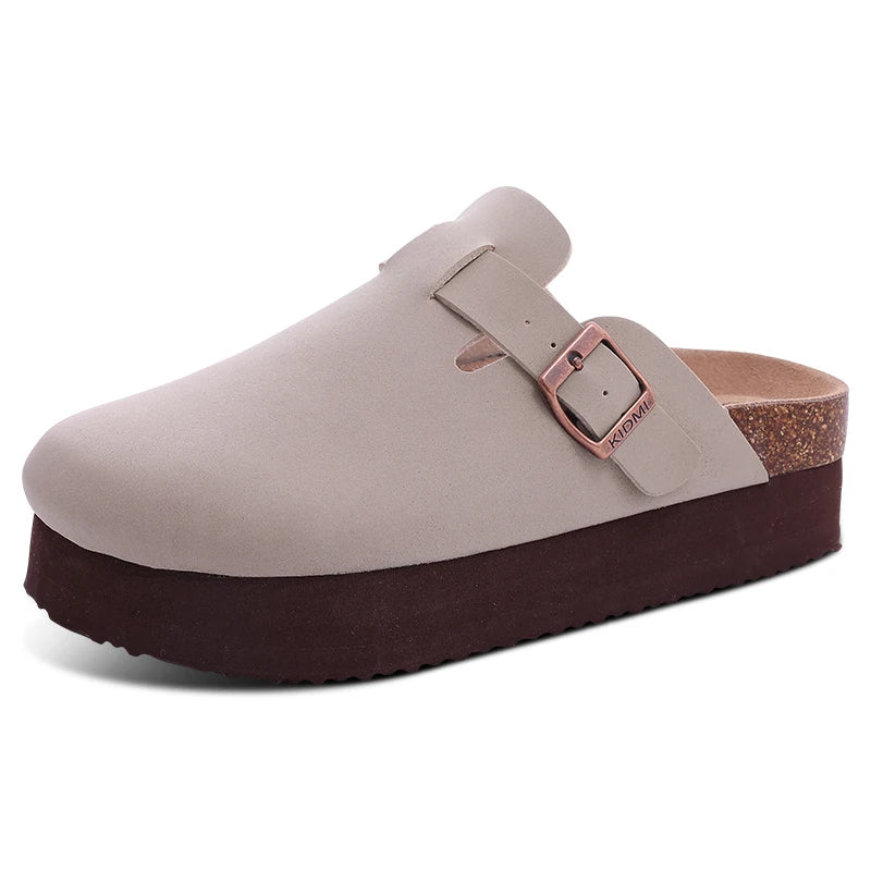 Fashion Suede Platform Mules – Soft Cork Clogs with Arch Support for All-Day Comfort
