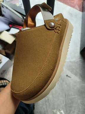 Women's Suede Gold Clog Platform Back Strap Clogs – Large Size, Casual Autumn Design