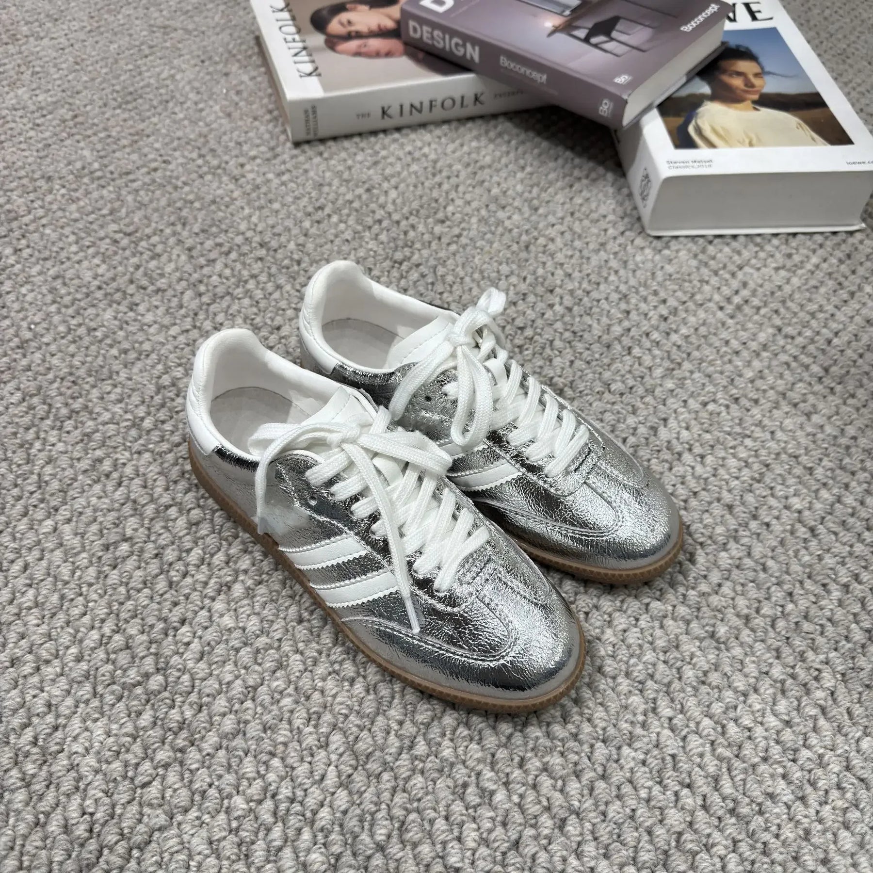 Genuine Leather Women’s Sporty Casual Shoes – Thick Sole, Three-Stripe Color Block, Comfortable Summer Footwear Amba