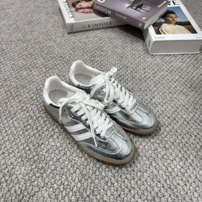 Genuine Leather Women’s Sporty Casual Shoes – Thick Sole, Three-Stripe Color Block, Comfortable Summer Footwear Amba