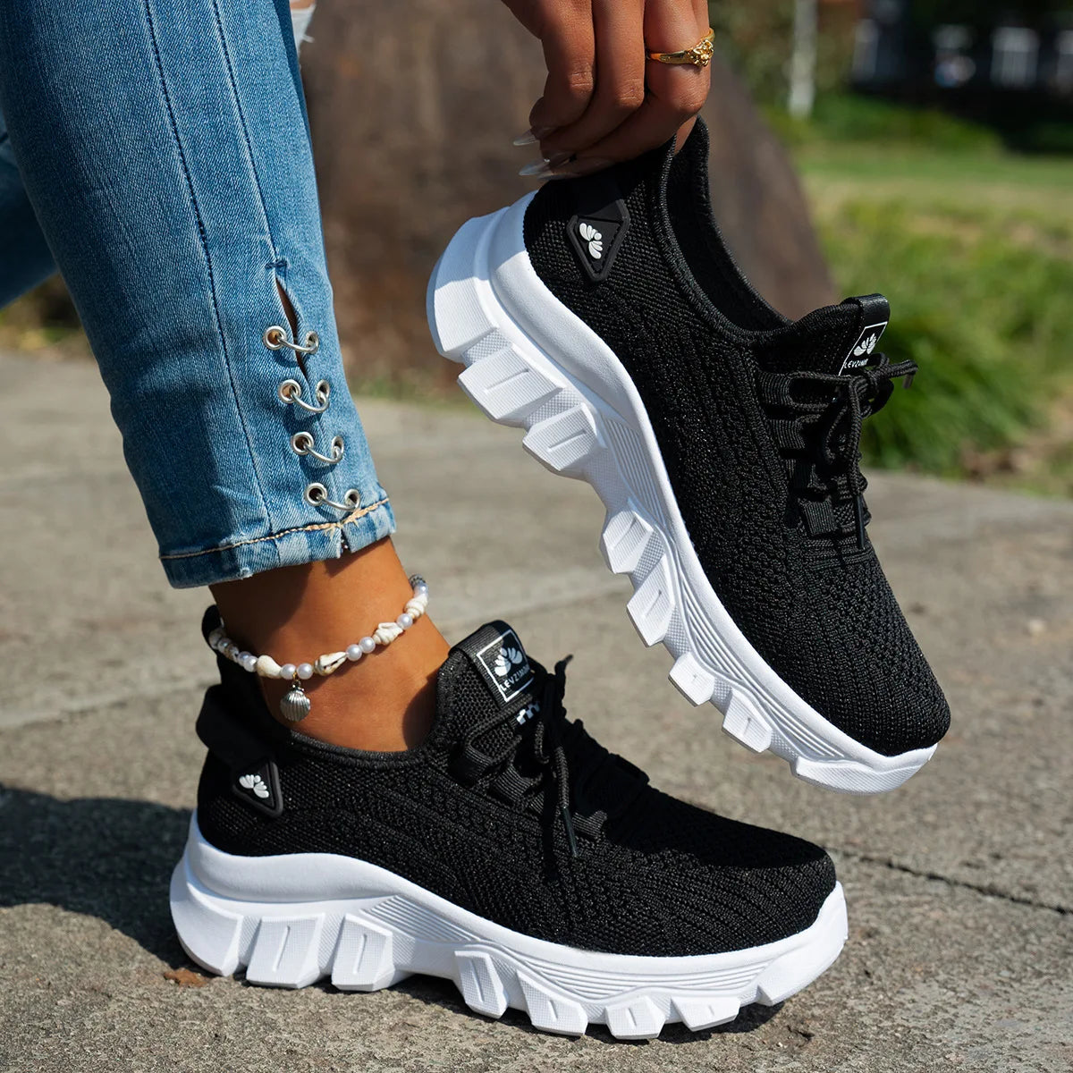 Dames Spring gebreide schoenen Lichtgewicht Ademend Mom Shoes Plus Size Comfort Niet-slip Casual Flat Sole Slip-on