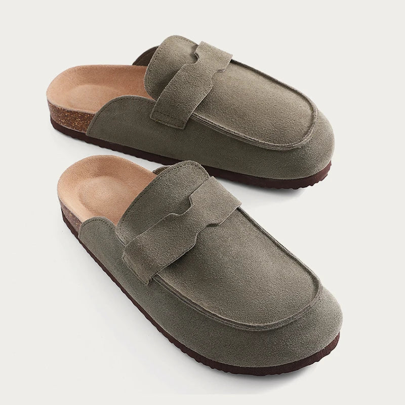 Nieuwe mannen suède klompen slippers zachte dames muilezels zomer kurk klompen slippers buitenstrand sandalen mode niet -slip thuisschoenen