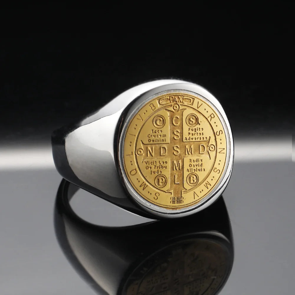 St. Benedict Cross Titanium Steel Ring – Christian Religious Jewelry Unisex
