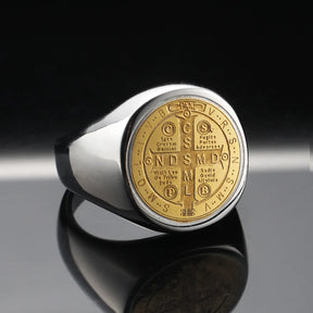 St. Benedict Cross Titanium Steel Ring – Christian Religious Jewelry Unisex