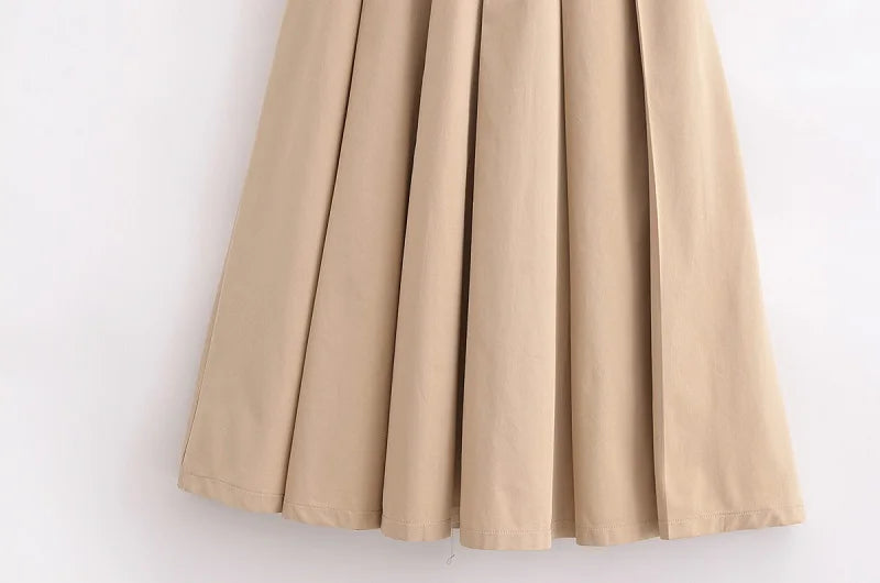 Women’s Pleated Midi Dress – Belted, Sleeveless Summer & Autumn Party Sundress
