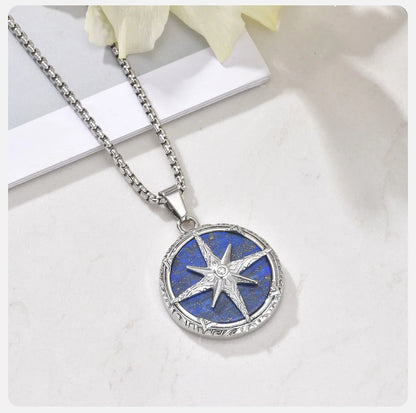 Collana con pendente turchese a otto stelle in acciaio inossidabile ‌, ipoallergenico