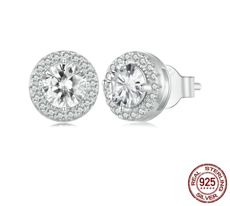 Boucles d'oreilles Halo CZ plaquées platine, en argent Sterling 925, hypoallergéniques, classiques et élégantes, bijoux à la mode, BSE 893