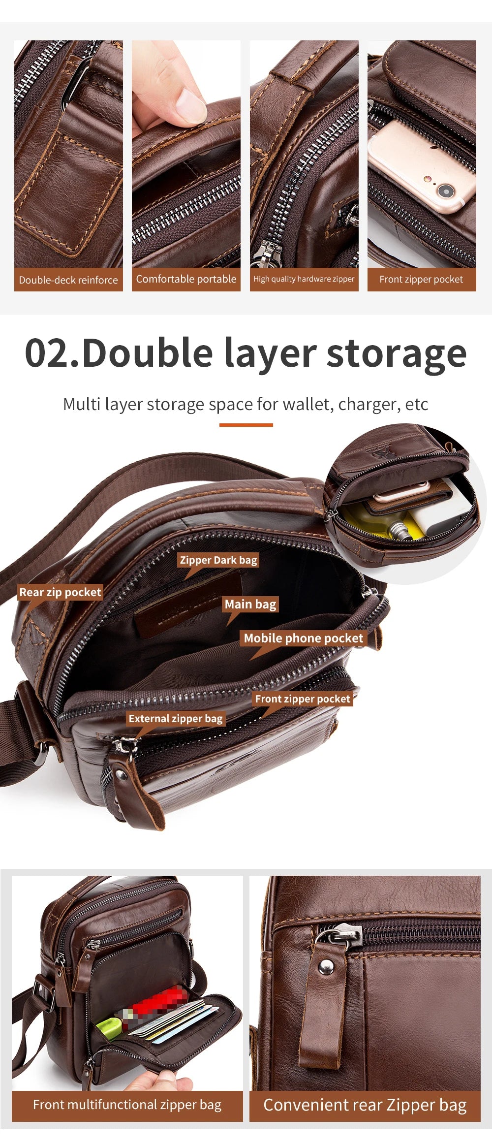 Sac bandoulière rétro en cuir pour homme – Cuir de vachette de qualité supérieure, style intemporel & Fonctionnalités quotidiennes