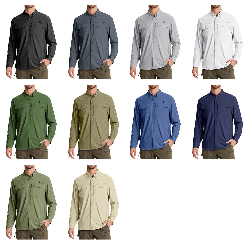 Camisa masculina de manga comprida de secagem rápida MIAMI TAC – proteção solar UPF 50+, malha respirável & Desempenho ao ar livre