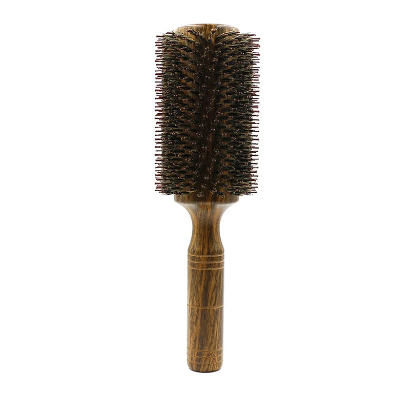 Spazzola per capelli rotonda professionale con setole di cinghiale per donne e uomini, pettine per acconciature, parrucchiere, parrucchiere, spazzola rotonda in legno