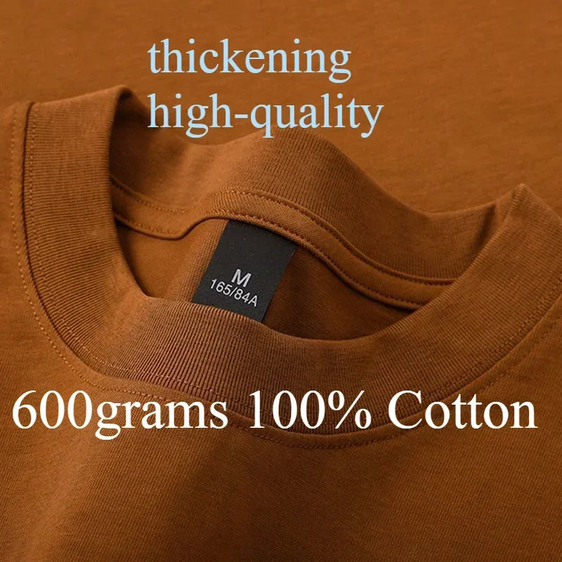 Camiseta -600g Camiseta masculina de manga curta grossa de algodão puro resistente - alta qualidade