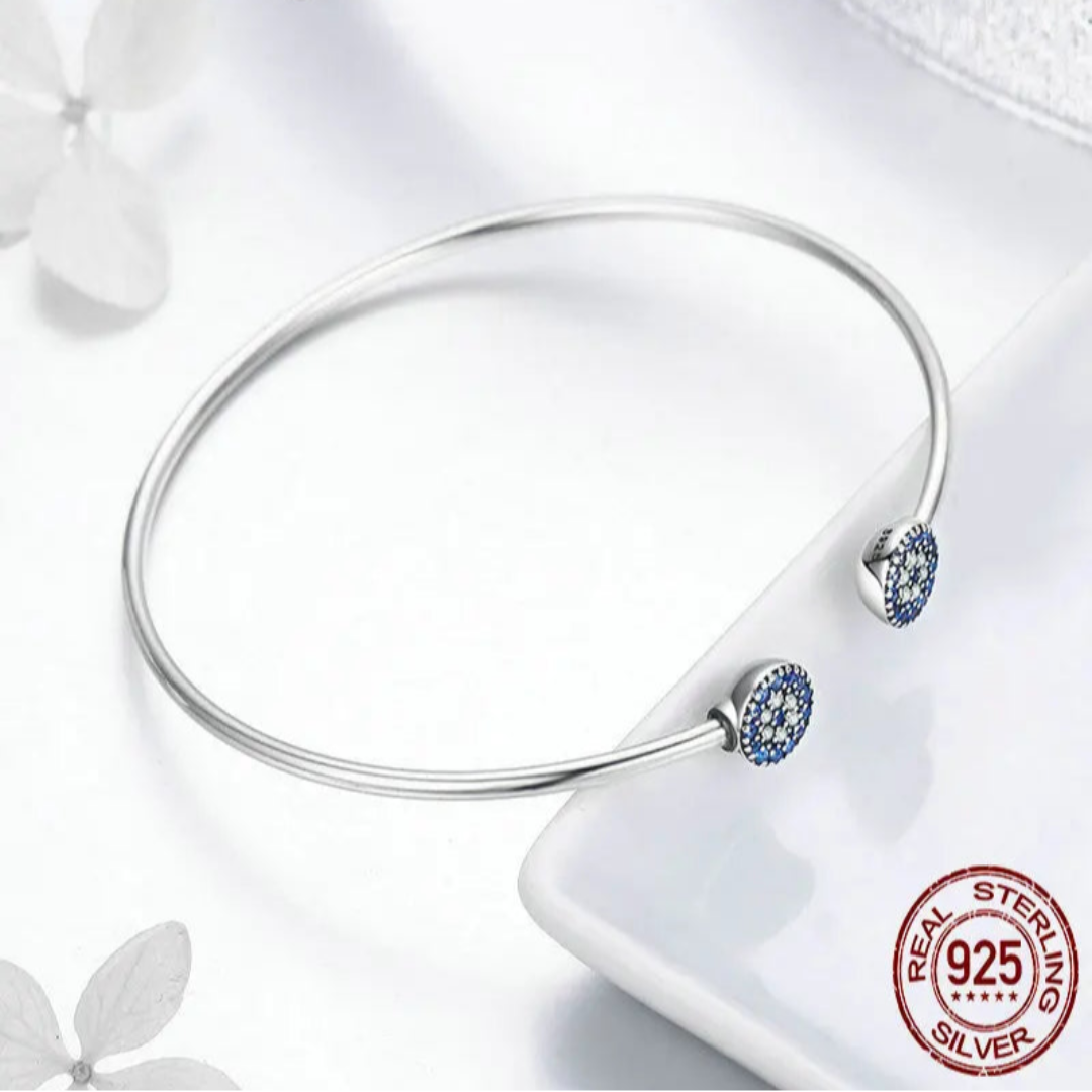Armbånd - 100% 925 Sterling Sølv Blå Zircon Lucky Eyes Armbånd til Damer Åben manchet Armring Klassiske Luksus smykker