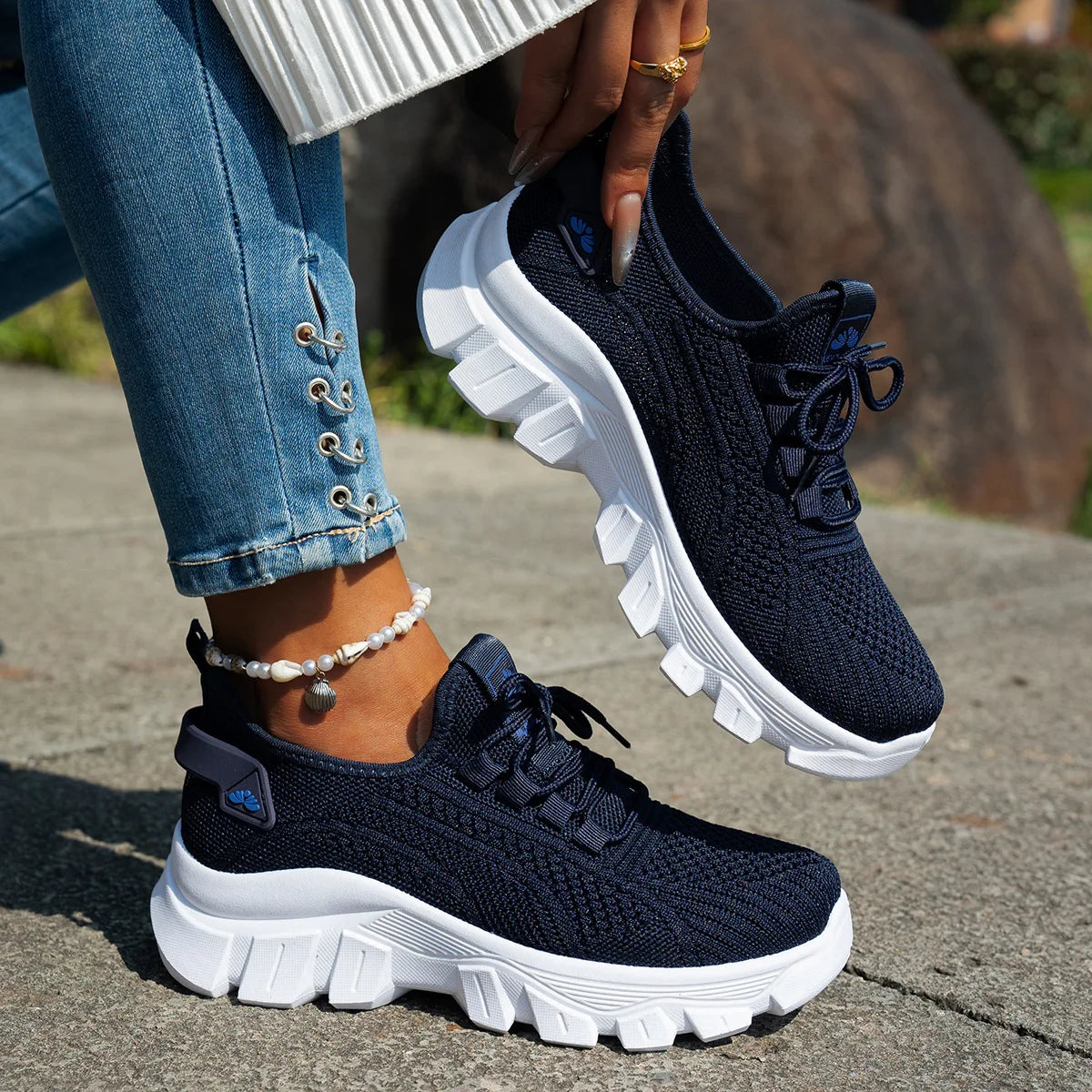 Dames Spring gebreide schoenen Lichtgewicht Ademend Mom Shoes Plus Size Comfort Niet-slip Casual Flat Sole Slip-on
