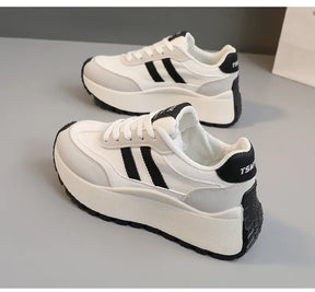 Lente/zomer damesplatform sneakers - Casual patchwork leer gevulkaniseerde schoenen