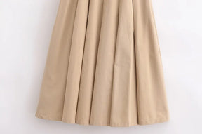 Women’s Pleated Midi Dress – Belted, Sleeveless Summer & Autumn Party Sundress