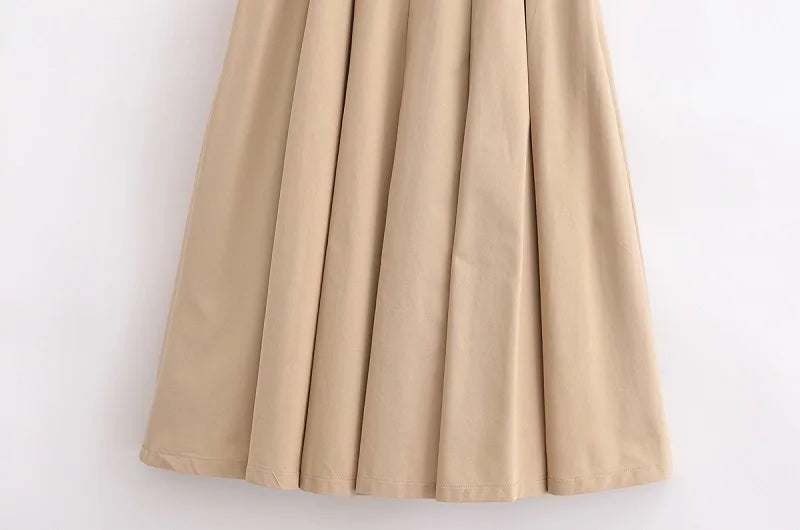 Women’s Pleated Midi Dress – Belted, Sleeveless Summer & Autumn Party Sundress