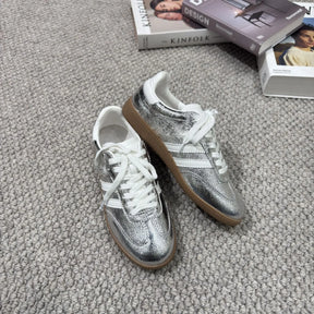 Genuine Leather Women’s Sporty Casual Shoes – Thick Sole, Three-Stripe Color Block, Comfortable Summer Footwear Amba