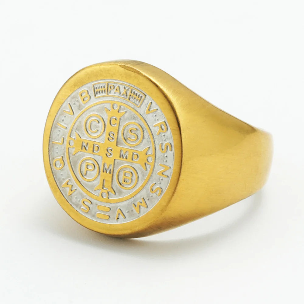 St. Benedict Cross Titanium Steel Ring – Christian Religious Jewelry Unisex