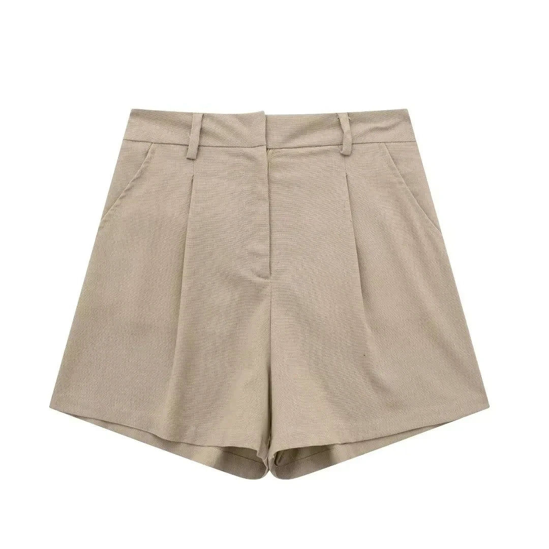 Women’s Linen Vest Shorts Set – V Neck Chic Summer Casual  Office Outfit