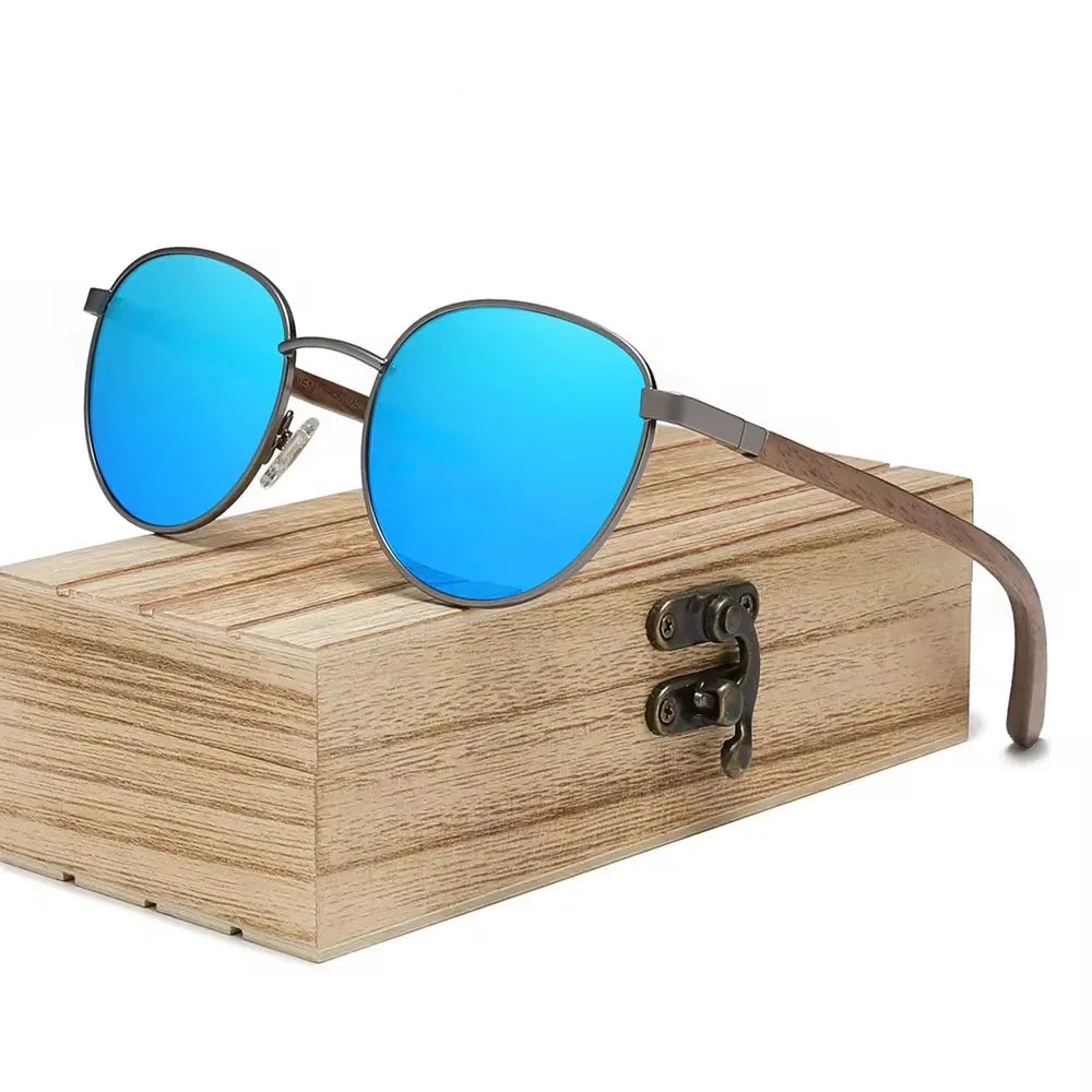 Stylish Walnut Wood Sunglasses – HD Polarized Lenses with UV400 Protection for Him & Her