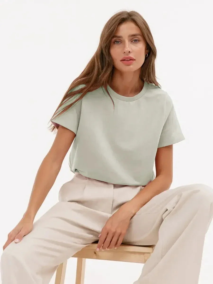 Frauen T-Shirt 100% Baumwollboden grundlegend modische Tops-Shirts 230g/㎡
