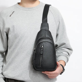 Bolso de hombro: bolso de hombro de cuerpo de cuero 100% genuino para hombres - informal y elegante