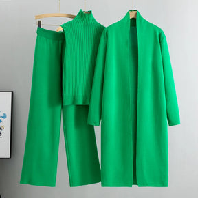 Spring & Autumn 3-Piece Women's Knitwear Set – Vintage-Inspired Lounge Outfit with Cardigan, Top & Pants
