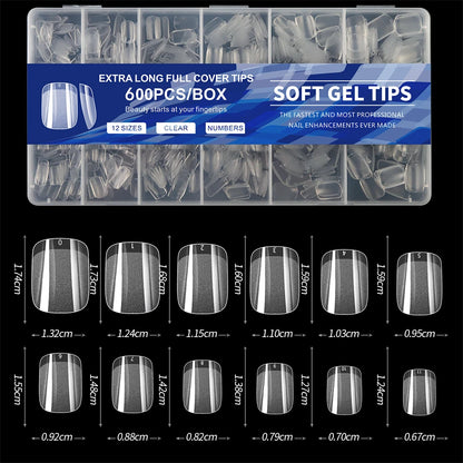 600 Stück Zubehör für weiche Gel-X-Nagelspitzen, vollständige Abdeckung, künstliche Nagelspitzen für Acrylnägel, Gel, extra kurze Mandel-Nagelspitzen, quadratisch, mittelgroß