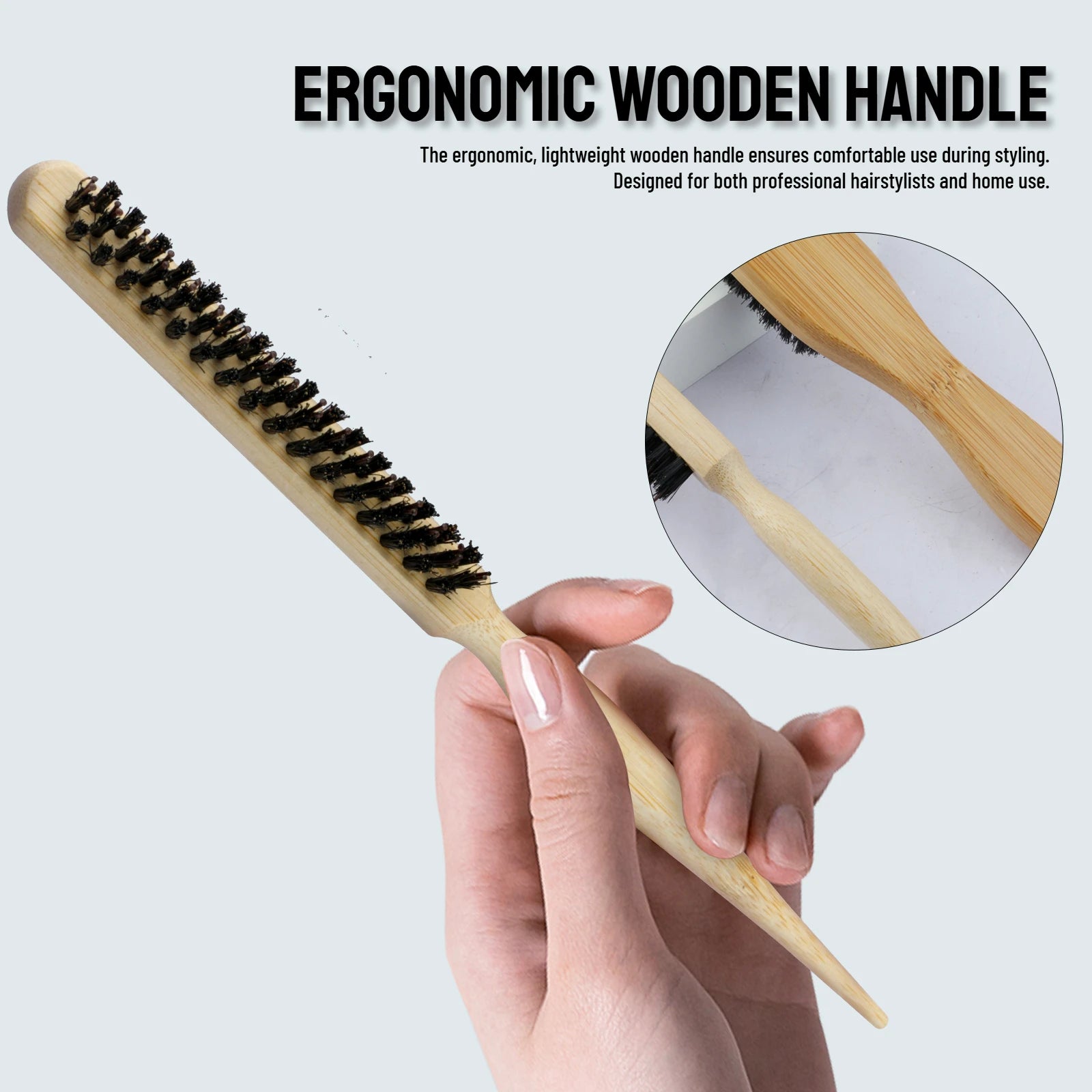 2pcs Bristle Premium Bristle Brosse avec une poignée en bambou réduit les frisottis et le brosse à poils de massage statique du cuir chevelu pour tous les types de cheveux