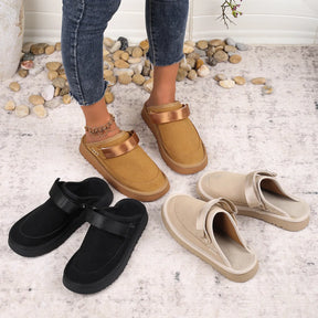 Women's Suede Gold Clog Platform Back Strap Clogs – Large Size, Casual Autumn Design