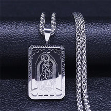 Medaglia della Vergine Maria Collana con ciondolo Nostra Signora di Guadalupe Collana unisex in acciaio inossidabile color oro