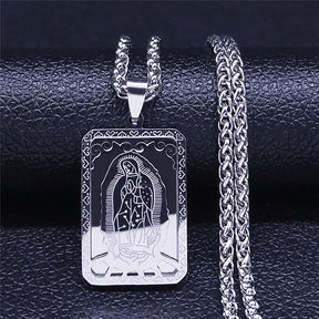 Médaille catholique Vierge Marie Notre-Dame de Guadalupe Collier pendentif Unisexe Gold Color Inoxydless Steel