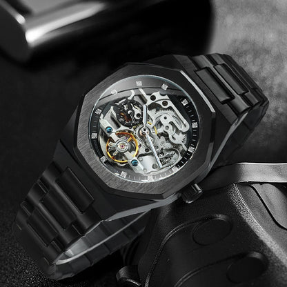 MIAMI DESIGN-Reloj Automático plateado para hombre, esfera de diamante 3D, Tourbillon Irregular, relojes de pulsera mecánicos con esqueleto, reloj con manecillas luminosas