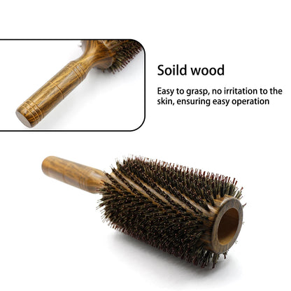 Spazzola per capelli rotonda professionale con setole di cinghiale per donne e uomini, pettine per acconciature, parrucchiere, parrucchiere, spazzola rotonda in legno