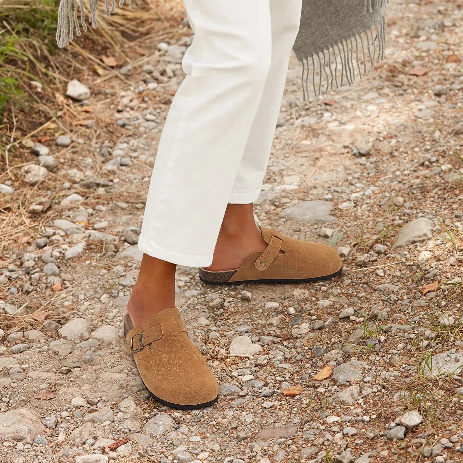 Genuine Suede Clogs – Unisex Comfort with Arch Support & Cork Footbed