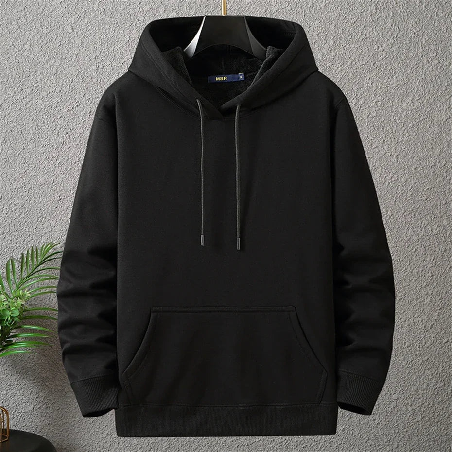 Giacca con cappuccio da uomo di grandi dimensioni con cappuccio a maniche lunghe, spessa, calda, foderata in pile, felpa maschile casual invernale L- 12XL