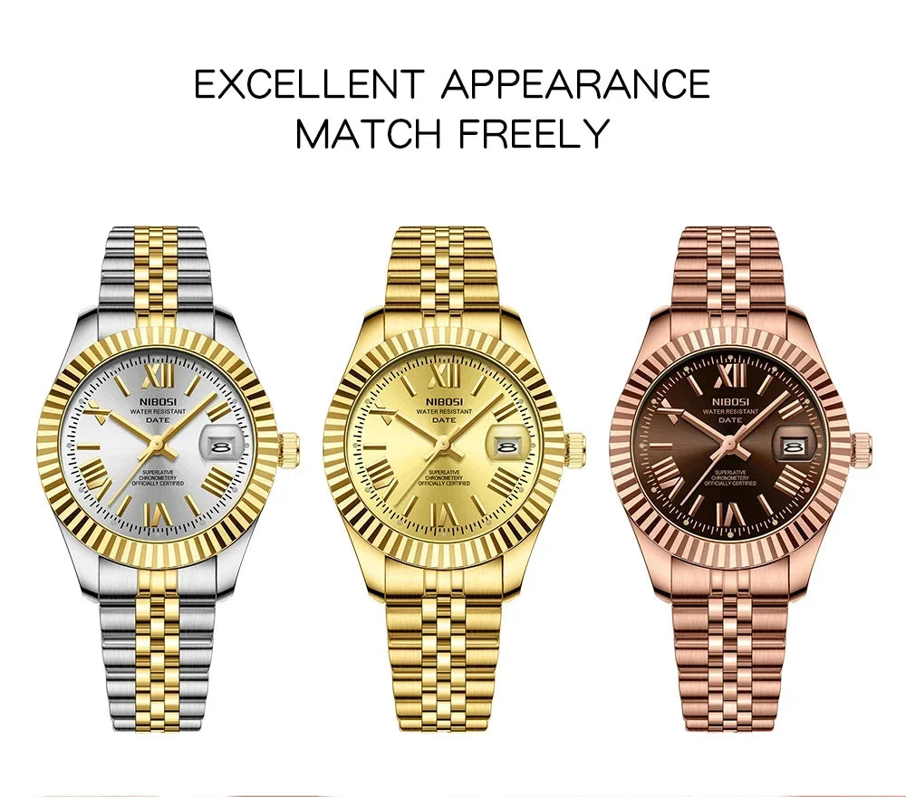 Reloj de mujeres de acero inoxidable impermeable de Miami Express-Dial luminoso, pantalla de fecha, movimiento de cuarzo