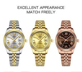 Reloj de mujeres de acero inoxidable impermeable de Miami Express-Dial luminoso, pantalla de fecha, movimiento de cuarzo