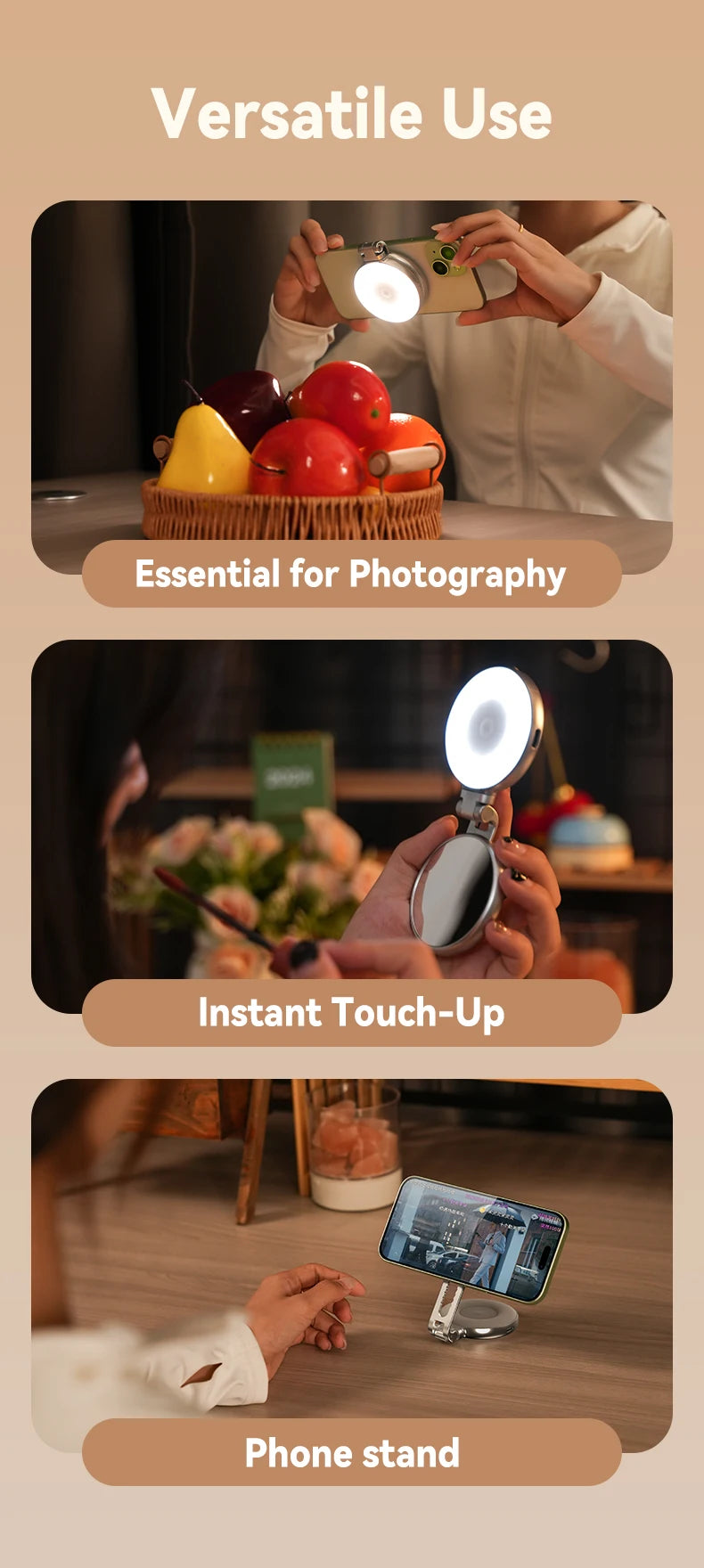 Telesin smartphone magnetische vullamp Mini selfie licht 3 modi verstelbare helderheid voor iPhone Xiaomi Huawei Samsung telefoon
