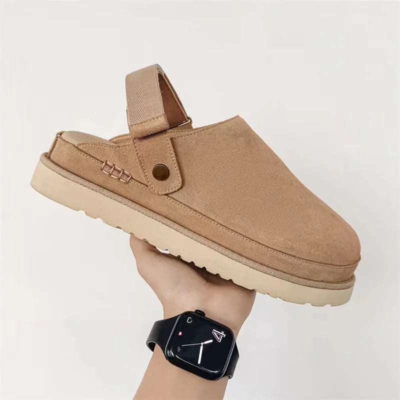Women's Suede Gold Clog Platform Back Strap Clogs – Large Size, Casual Autumn Design