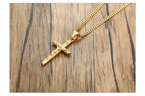 Collana a croce d'oro - Acciaio inossidabile unisex Gesù ciondolo, gioielli di fede cattolica