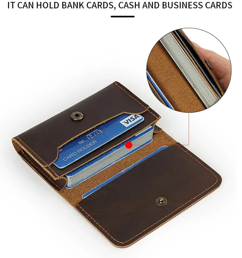 Portafoglio di carte in pelle vera vintage-deposito compatto, resistente e multiuso