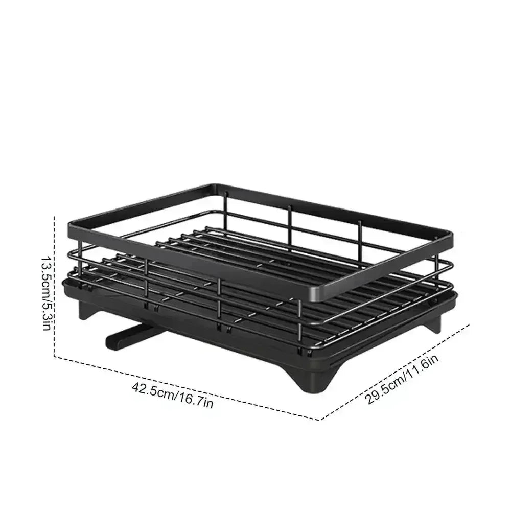 Adjustable Dish Drying Rack & Drainboard Organizer for Kitchen Plates, Over Sink Countertop, Cutlery Storage with Drain Rac