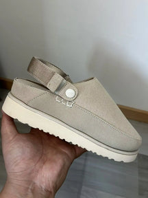 Women's Suede Gold Clog Platform Back Strap Clogs – Large Size, Casual Autumn Design