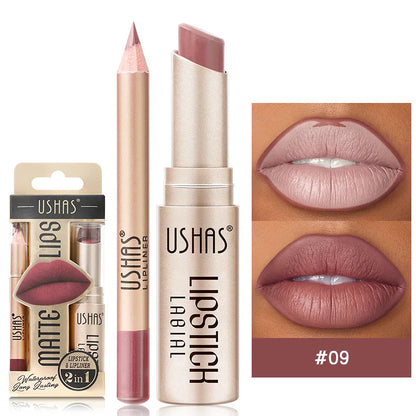 Batom Matte 2 em 1&lConjunto de Lápis Labial IP Liner com 12 Cores, Alta Pigmentação, À Prova D'Água e de Longa Duração - Maquiagem para os Lábios