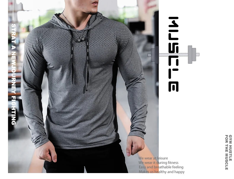 Camisa Esportiva – Fato de Treino Fitness Masculino – Conjunto Esportivo com Capuz para Ginásio & Corrida