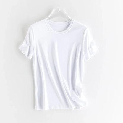 T-shirt i siden och merceriserad bomull – Upplev silkesmjukhet och sofistikerad stil – Finns i v-ringad och rund halsringning