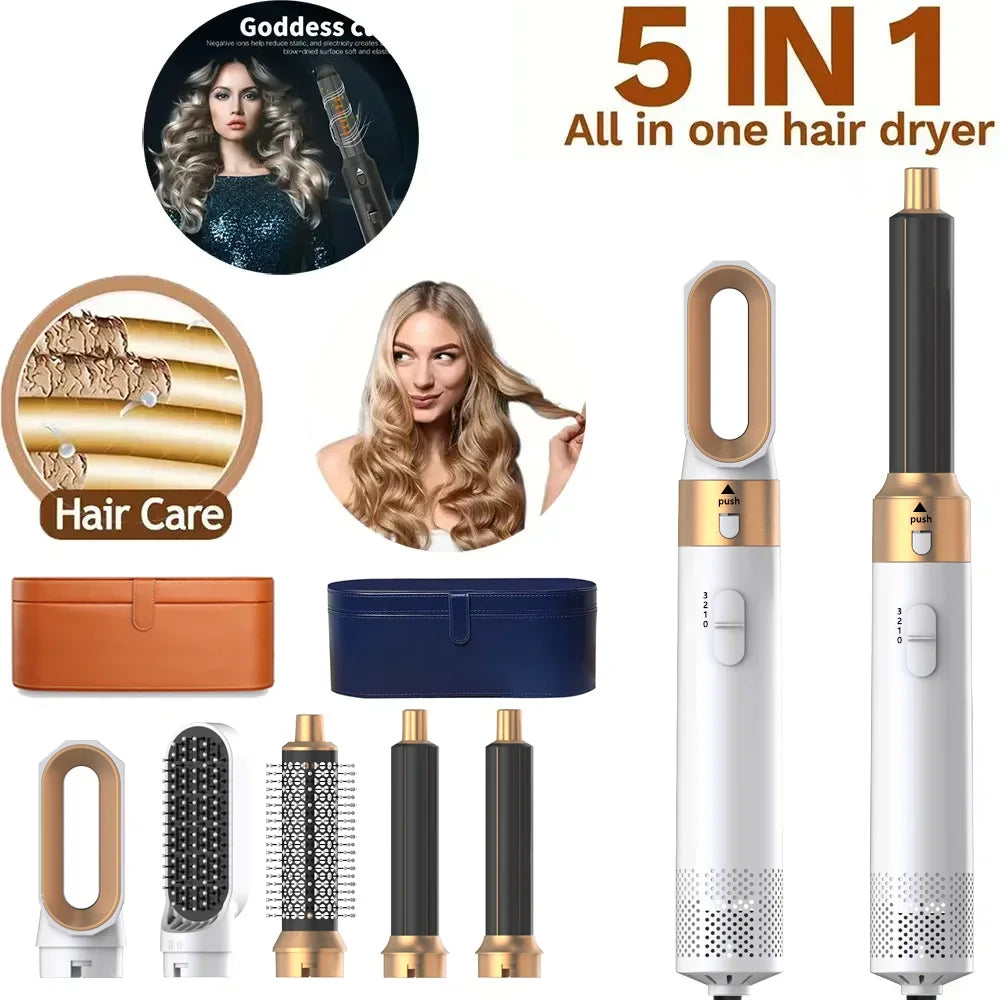 5 em 1 secador de cabelo pente de ar quente para ondular, alisar e dar volume ao cabelo com acessórios removíveis