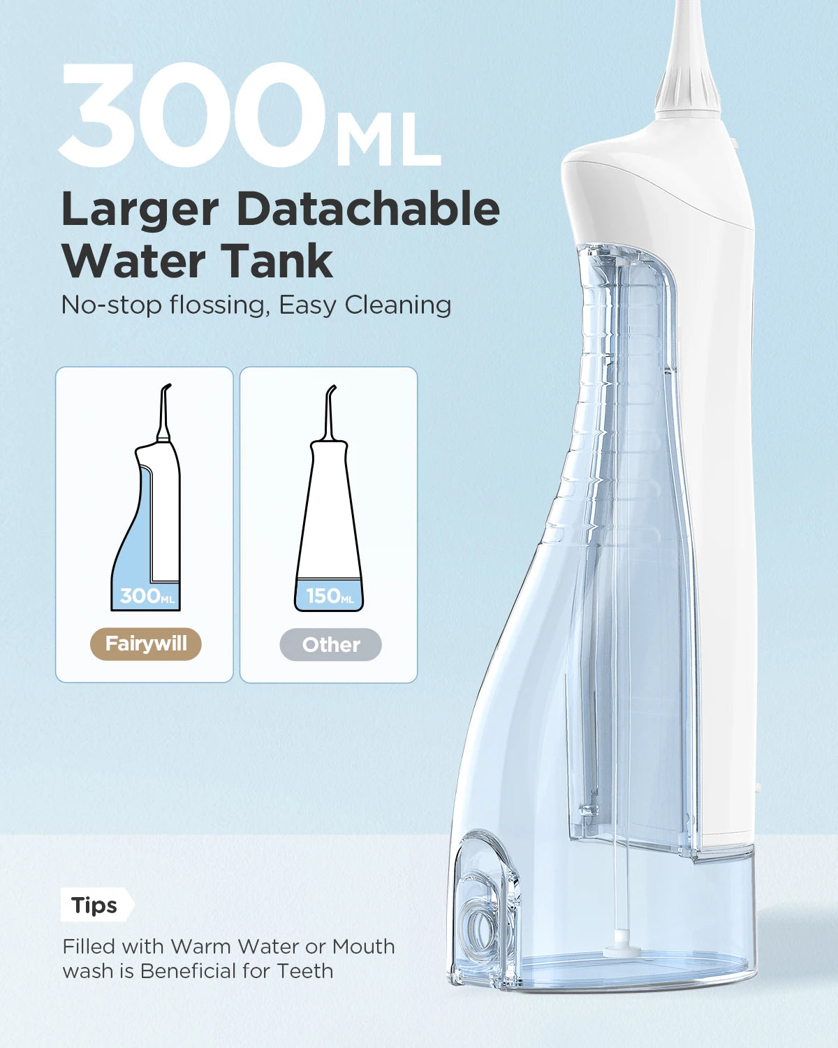 Water Flossers Oral Irrigator- Dental 3 Modes Water Tank for Teeth 300ML Waterproof Teeth Cleaner